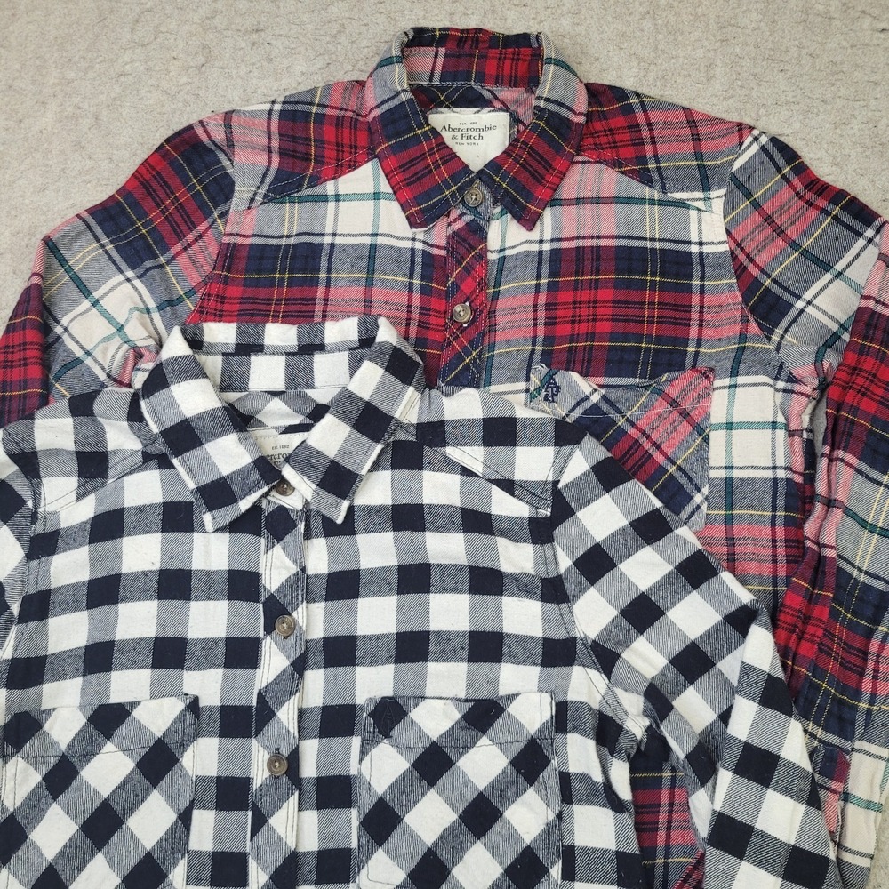 Lot of 2 Abercrombie Fitch Flannel Shirts Womens XS Plaid Long Sleeve Button Up